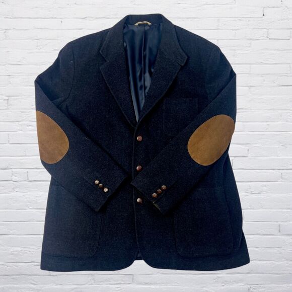 GAP Wool Blend Blazer w Leather Elbow Patch Sport Coat Mens Large Charcoal Gray - Picture 1 of 12